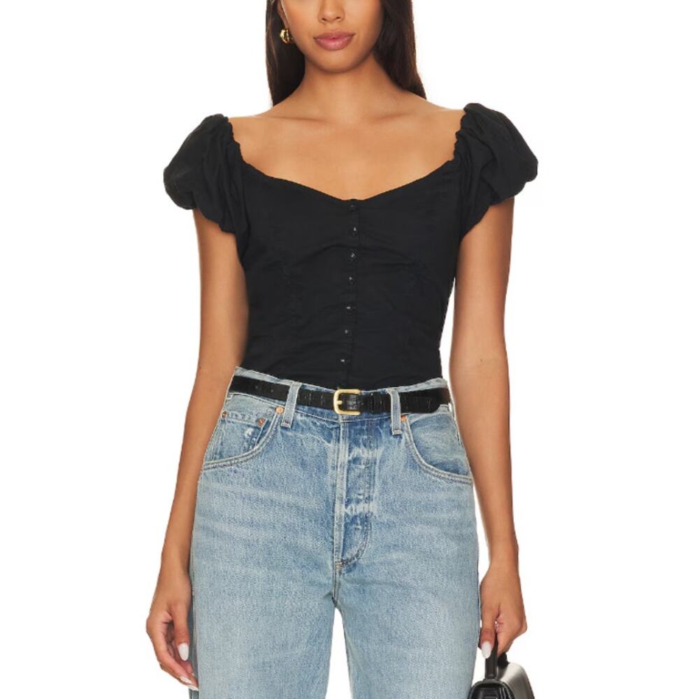 Nation Ltd 'Angel' Black Poplin Bubble Sleeve Cami Size M